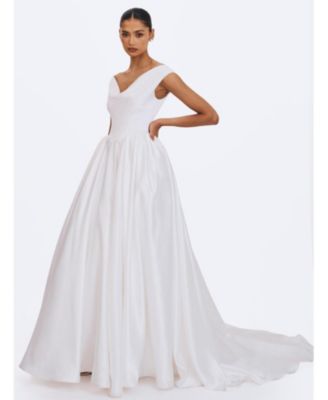  Unna Satin Bardot Cowl Wedding Gown