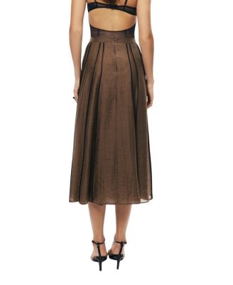  Sheer Pleated Midi Skirt
