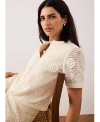  Women's Cotton Sequin Floral Crochet Top