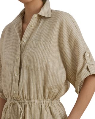 Striped Linen Roll Tab Sleeve Romper