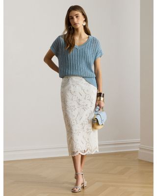 Paisley Eyelet Midi Pencil Skirt