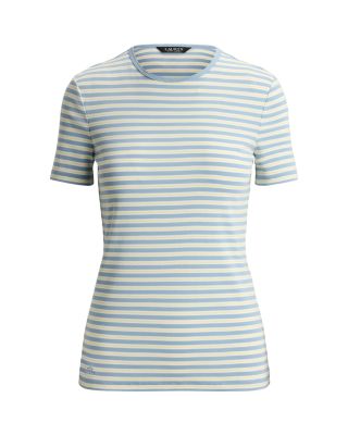 Striped Rib Knit Stretch Tee