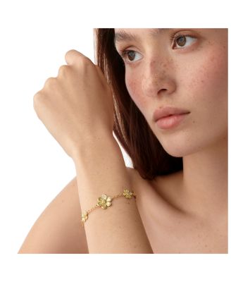 18K Yellow Gold FJ Diamond Flower Chain Bracelet