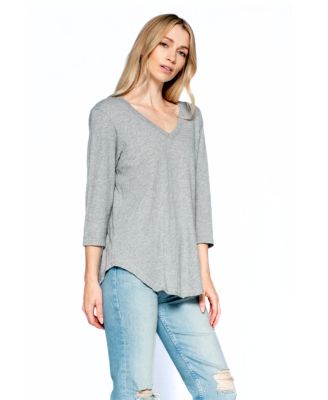 3/4 Sleeve Raw Hem Shirttail Tee