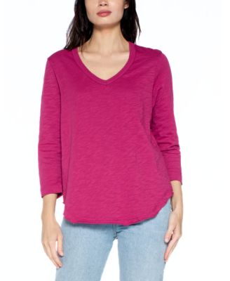 3/4 Sleeve Raw Hem Shirttail Tee