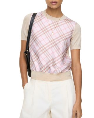  Check Panel Wool Silk Top