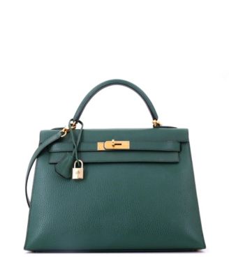 Kelly 32 Handbag Green Ardennes with Gold Hardware