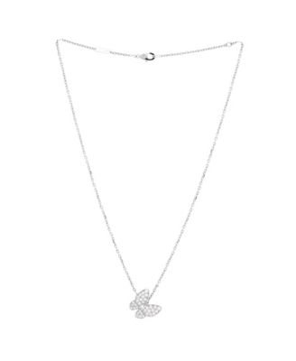  Two Butterfly Pendant Necklace 18K White Gold and Diamonds, 16"