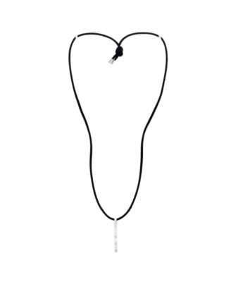  Lanieres Bar Pendant Necklace 18K White Gold with Diamonds and Cord, 27.25"