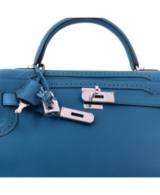 Kelly 32 Handbag Blue Grain d'H and Swift with Palladium Hardware