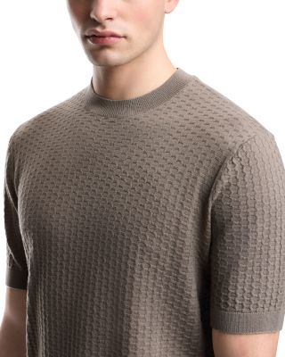 Wool Short Sleeve Sweater With Honeycomb Motif