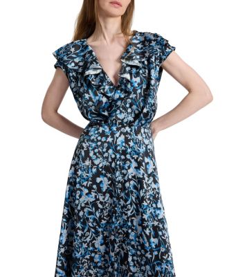  Mandy Faux-Wrap Cap Sleeve Midi Floral Dress