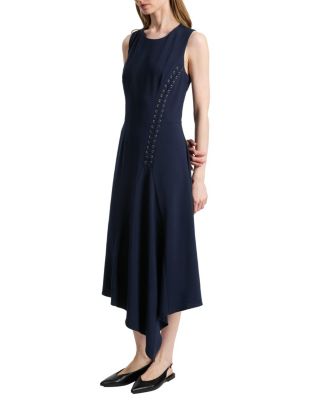  Kylie Sleeveless Asymmetric Midi Crepe Dress