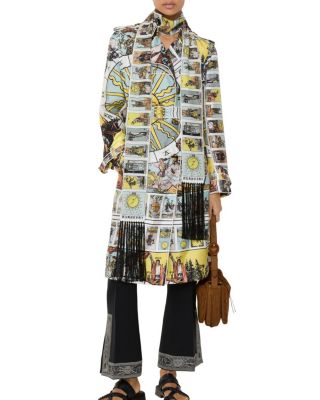 Long Tarot Print Silk Foxfield Trench Coat