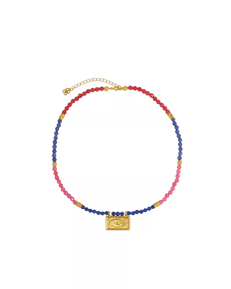 Ottoman Hands Arden Evil Eye Gemstone Beaded Necklace