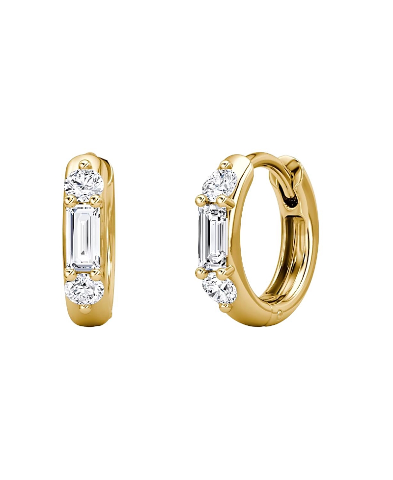 Vrai Three Stone Huggie Hoops in 14K Gold, 0.40ctw Baguette & Round Brilliant Lab Grown Diamonds