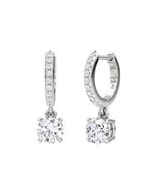  Solitaire Drop Huggie Hoop Pave in 14K White Gold, 1.16ctw Round Brilliant Lab Grown Diamond