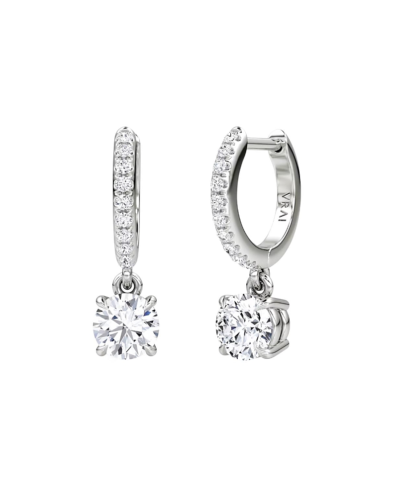 Vrai Solitaire Drop Huggie Hoop Pave in 14K White Gold, 1.16ctw Round Brilliant Lab Grown Diamond