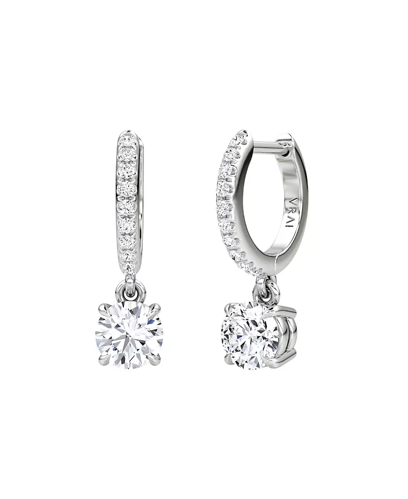 Vrai Solitaire Drop Huggie Hoop Pave in 14K White Gold, 1.16ctw Round Brilliant Lab Grown Diamond