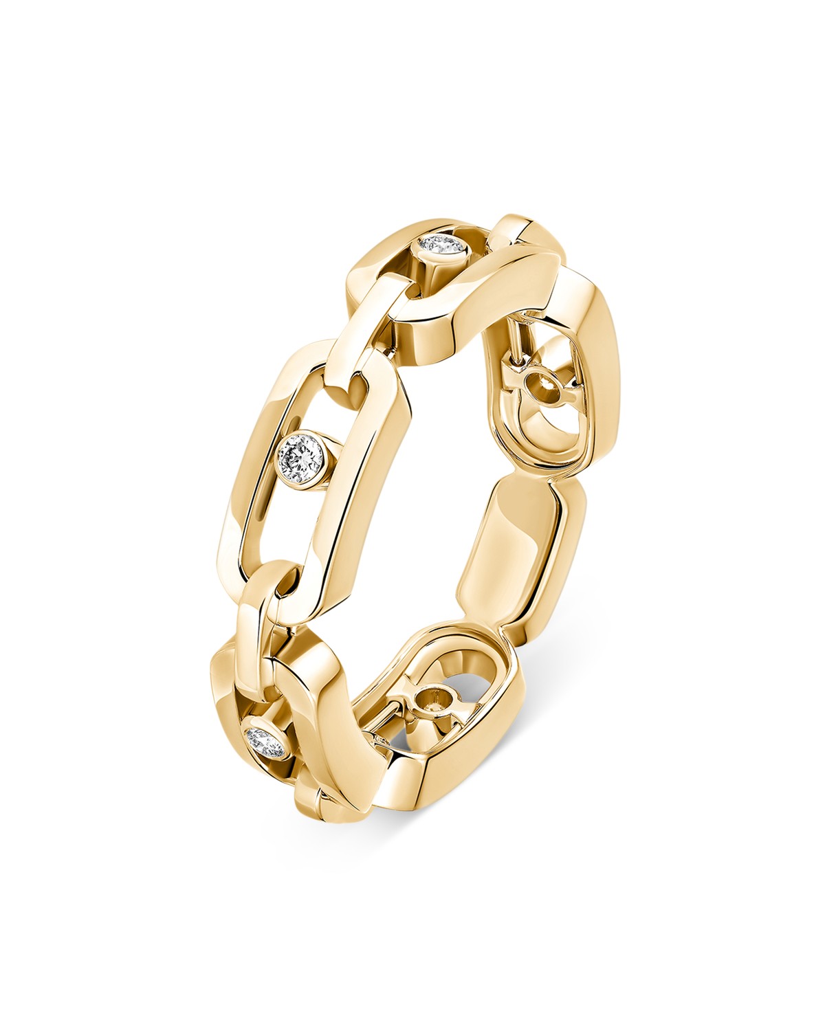 18K Yellow Gold Move Link Diamond Link Ring, 0.09 tcw