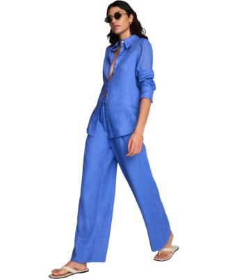 Women's Linen Drawstring Wide Leg Trousers