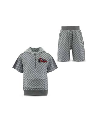 Boys' Grey Checkered Soft Short Set - Little Kid, Big Kid