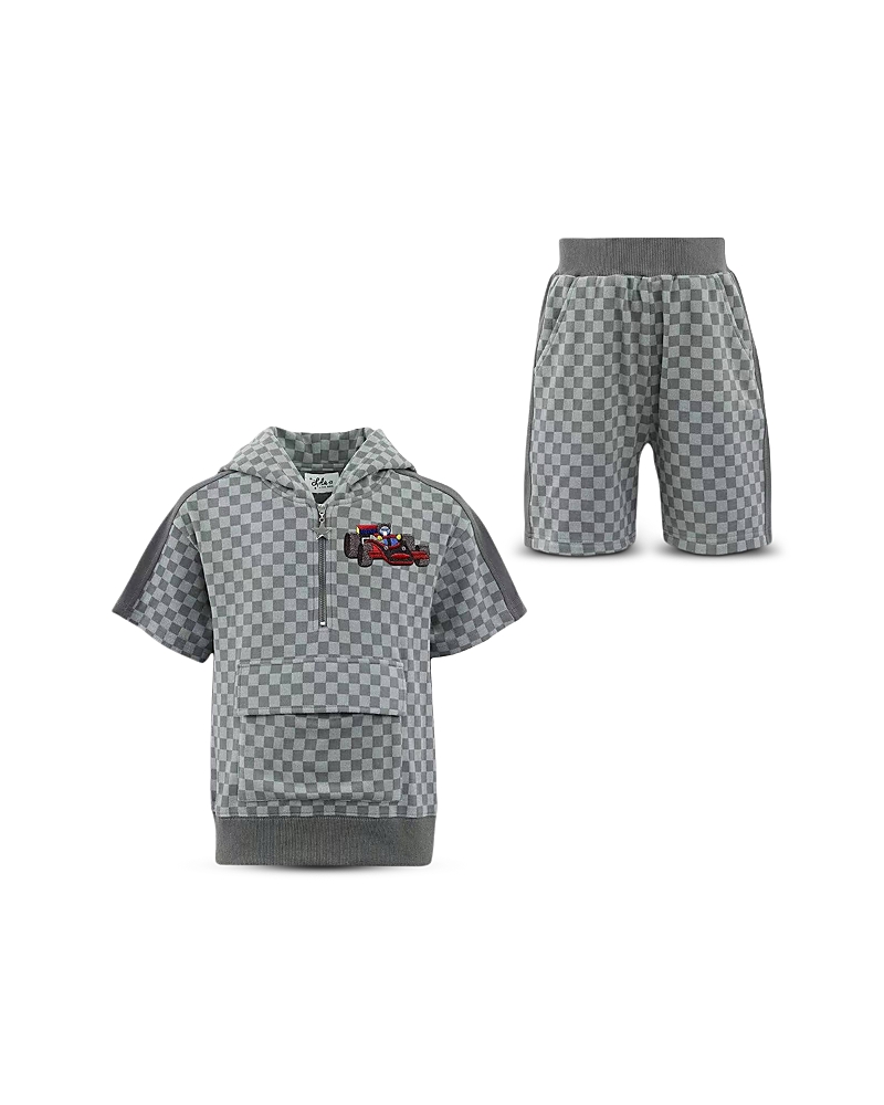 Lola + The Boys Boys' Grey Checkered Soft Short Set - Little Kid, Big Kid