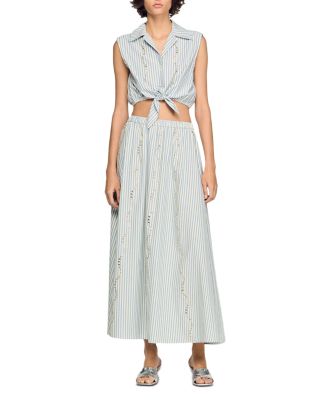 Lucio Cropped Striped Rhinestone Trim Shirt