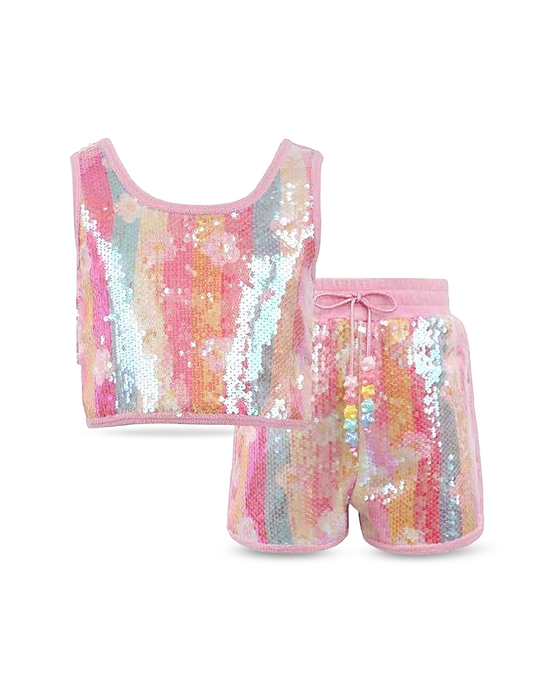 Lola + The Boys Girls' Rainbow Sequin Dreams Top & Shorts Set - Little Kid, Big Kid