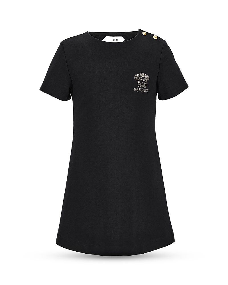 Versace Girls' Punto Milano Embroidered Medusa Dress - Little Kid, Big Kid