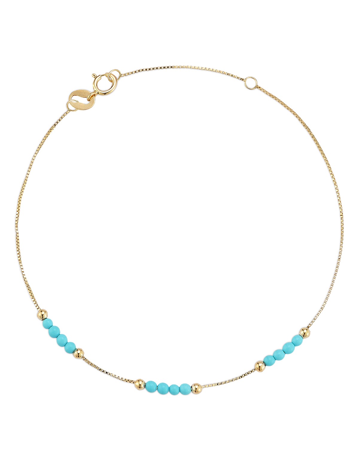 14K Yellow Gold Turquoise & Polished Bead Box Link Bracelet