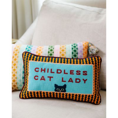 Childless Cat Lady Needlepoint Pillow, 15" x 9"