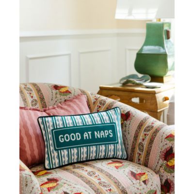 Good at Naps Needlepoint Pillow, 15" x 9"