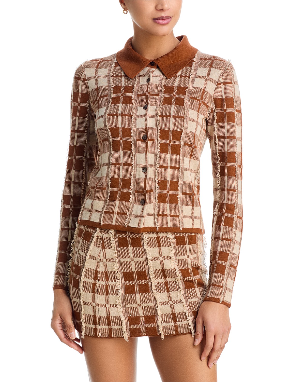 Guest In Residence Guest in Residence Fringe Trim Plaid Shirt in Burnt Sienna Combo