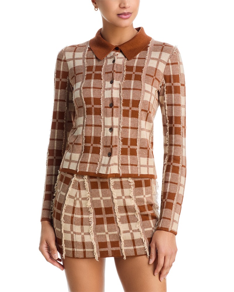 Guest In Residence Fringe Trim Plaid Shirt in Burnt Sienna Combo