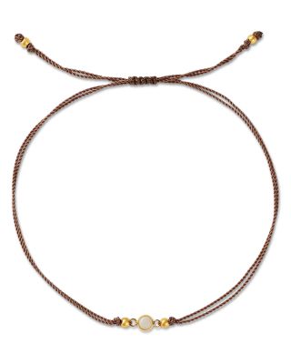 14K Yellow Gold Opal Gemstones Bezel Taupe Cord Slider Bracelet