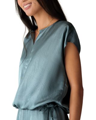 Lightweight Satin Shimmer Split Neck Square Top