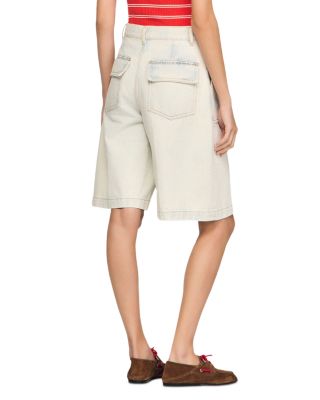 Washed Denim Bermuda Shorts in Light Blue Jean