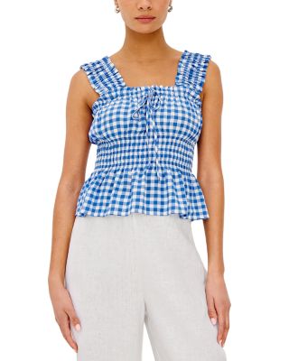 Donna Gingham Smocked Waist Top