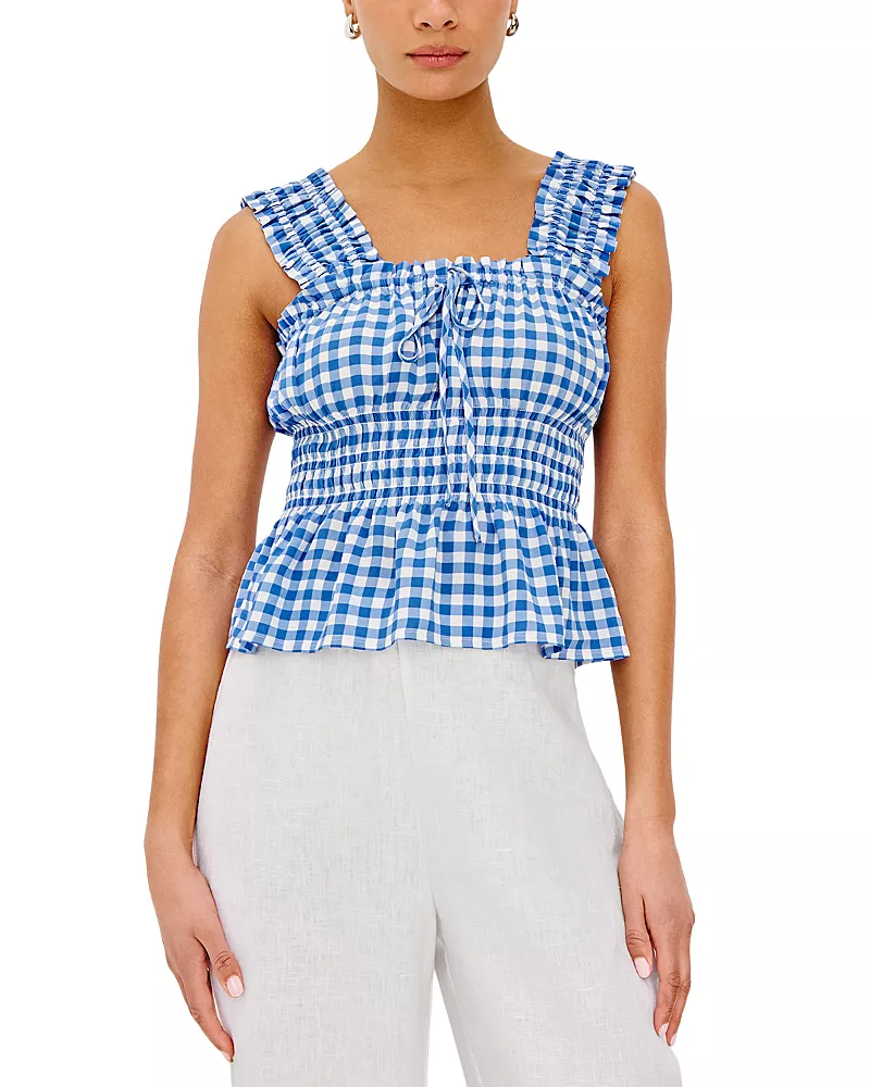 Rails Donna Gingham Smocked Waist Top