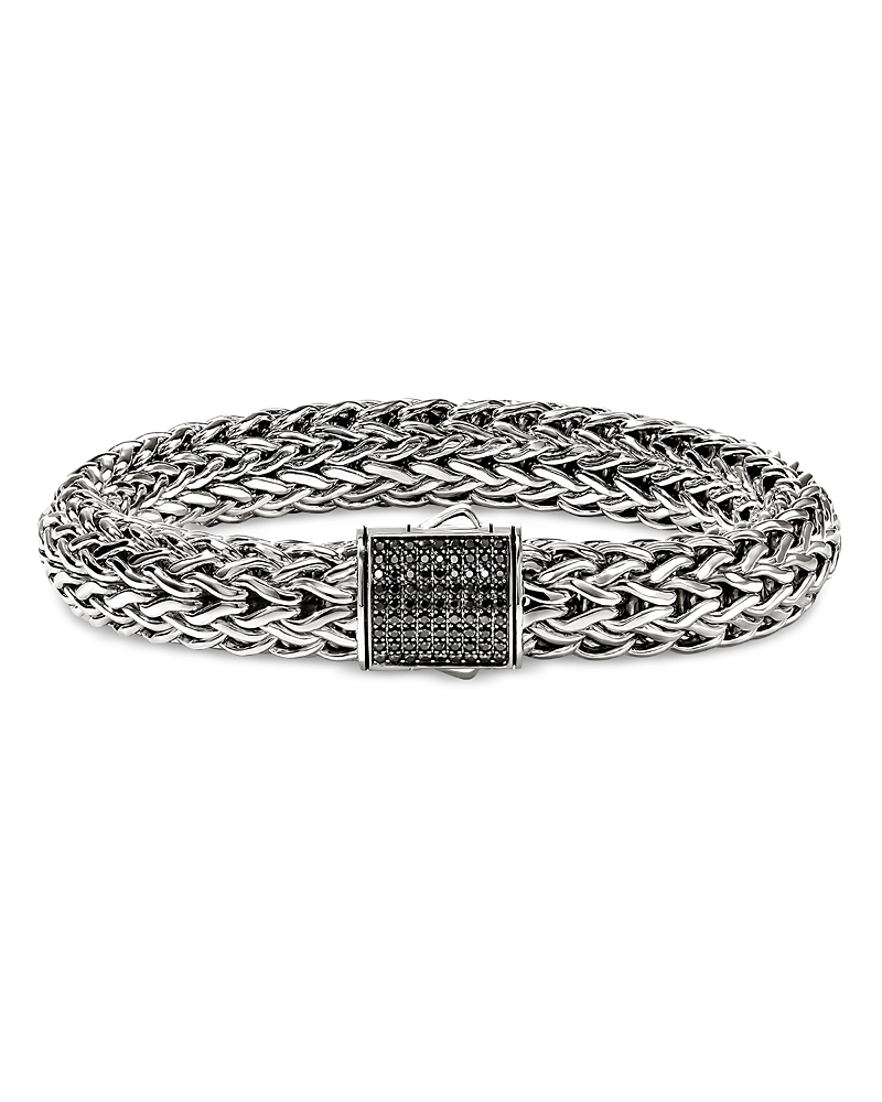 John Hardy Sterling Silver Icon Black Sapphire Pave Clasp Woven Link Bracelet, 10.5mm