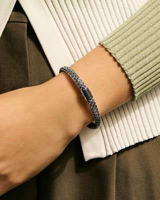 Dark Silver Icon Woven Link Bracelet, 6.5mm