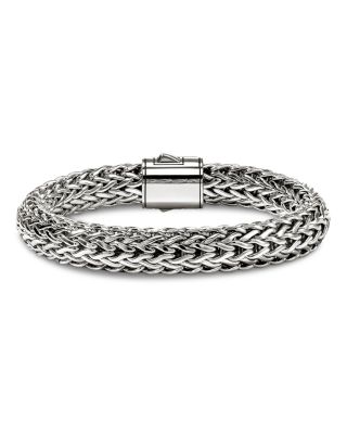 Sterling Silver Icon Black Sapphire Pav&eacute; Clasp Woven Link Bracelet, 10.5mm