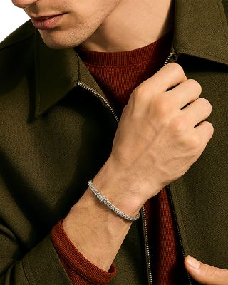 Sterling Silver Icon Diamond Pav&eacute; Clasp Woven Bracelet, 5mm