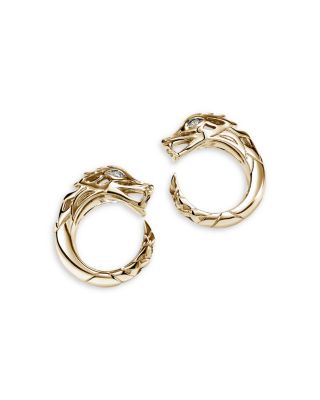 14K Yellow Gold Naga Diamond Dragon Circle Stud Earrings