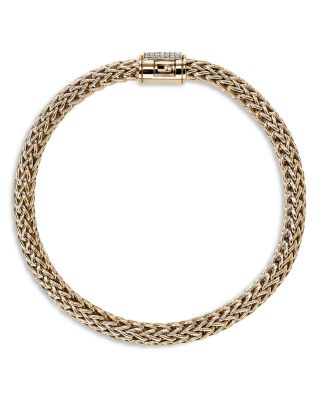 14K Yellow Gold Icon Diamond Pav&eacute; Clasp Woven Bracelet, 7.5mm