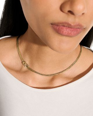 14K Yellow Gold Love Knot Double Strand Chain Necklace, 16-18"