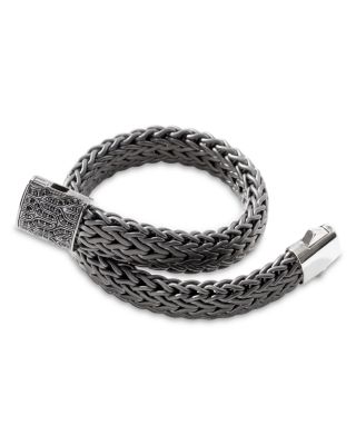 Dark Silver Icon Black Sapphire Clasp Woven Bracelet, 11mm