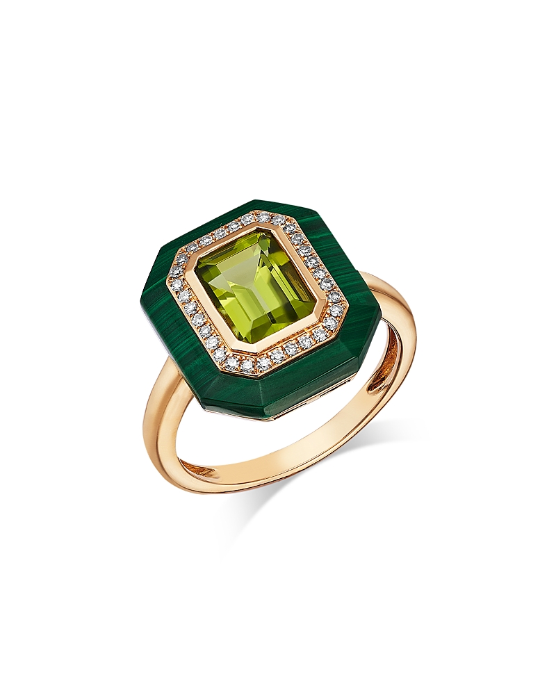 Bloomingdale's Fine Collection Peridot, Malachite & Diamond Halo Ring in 14K Yellow Gold