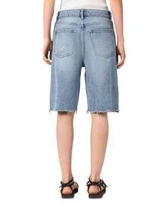 Aki Mid Rise Crossover Jean Shorts in Destroy Light Blue
